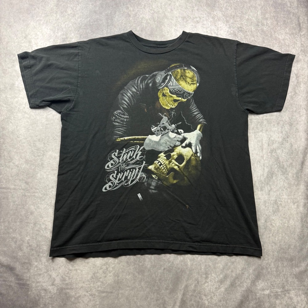 DYSZONZ OG Stick to the Script Tattoo Skull Graphic T-Shirt Black 2XL USA Made